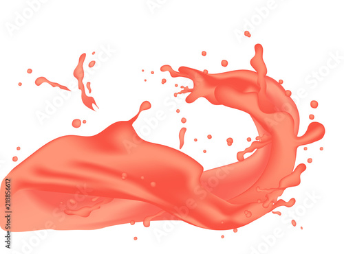 Juice tomato splash isolated on white. Red pink grapefruit juice splash. Liquid template design element. Vector