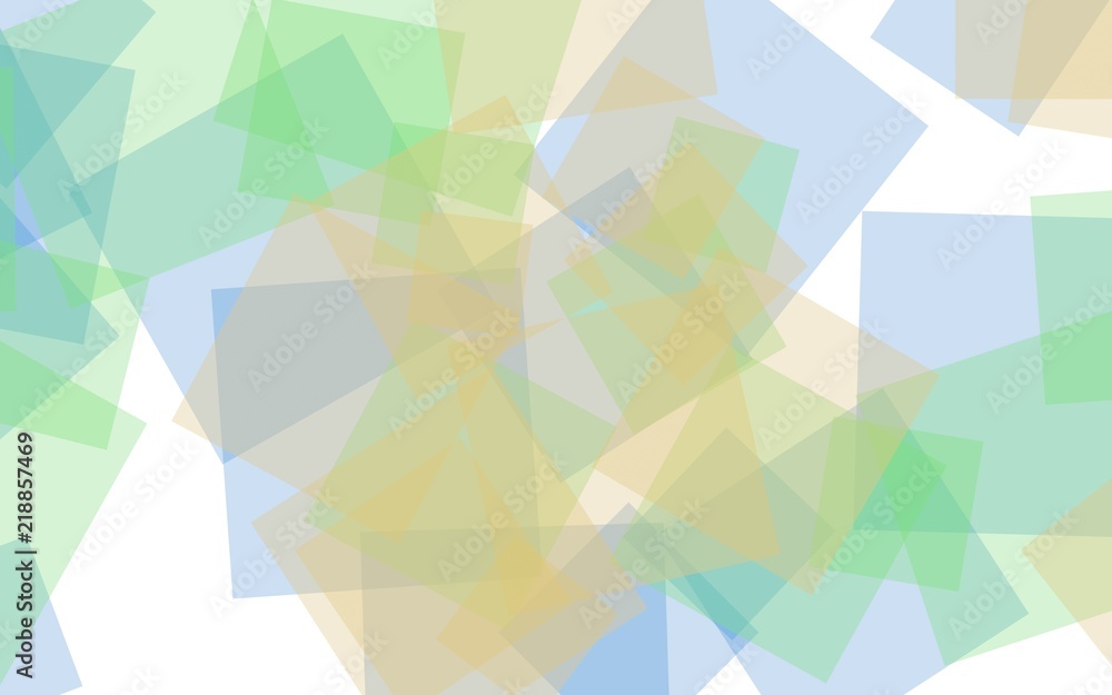 Fototapeta premium Multicolored translucent squares on white background. Green tones. 3D illustration
