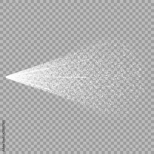 Vector effect of white water spray . Pulverizer Cosmetic jets. The design element is isolated on a transparent background.