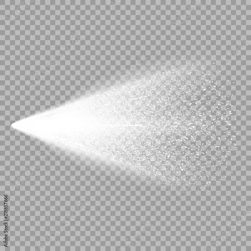 Vector effect of white water spray . Pulverizer Cosmetic jets. The design element is isolated on a transparent background.