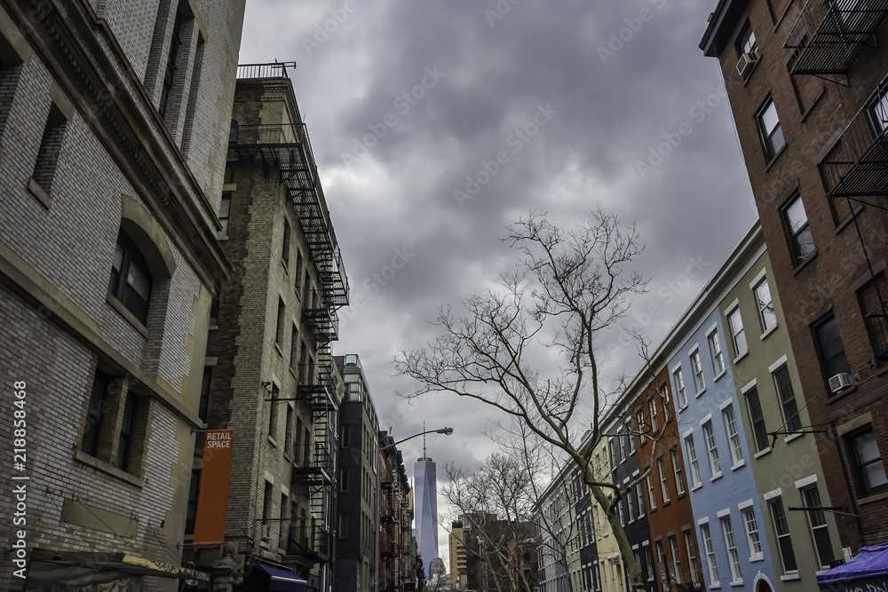 Fototapeta premium Colorful buildings in New York City Greenwich Village.