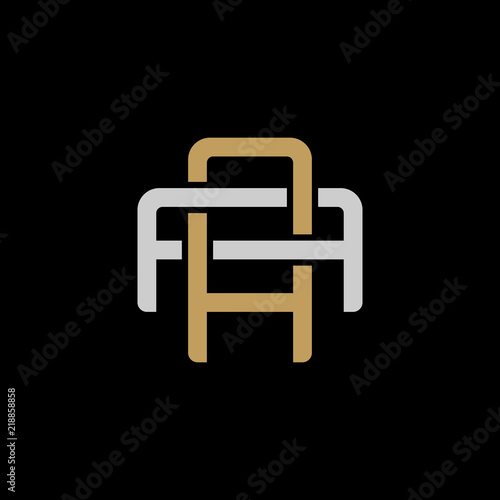 Initial letter A and A, AA, overlapping interlock logo, monogram line art style, silver gold on black background