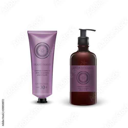Soap, Lotion, Spa Cosmetics Container. Bottle Tube For Liquid Hair Shampoo. Skin Care. CC, BB face cream. Toner. Make up foundation.3d Realistic Packaging Design Element. Vector Eps10