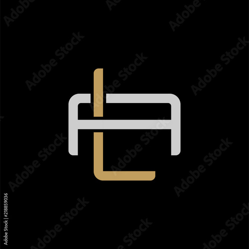 Initial letter A and L, AL, LA, overlapping interlock logo, monogram line art style, silver gold on black background