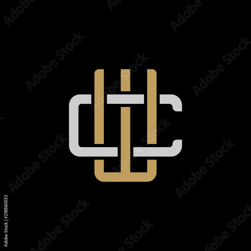 Initial letter C and W, CW, WC, overlapping interlock logo, monogram line art style, silver gold on black background