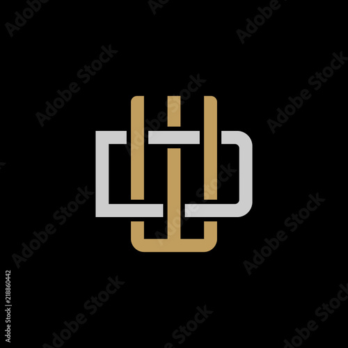 Initial letter D and W, DW, WD, overlapping interlock logo, monogram line art style, silver gold on black background photo