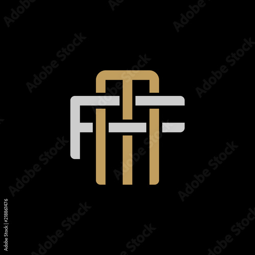 Initial letter F and M, FM, MF, overlapping interlock logo, monogram line art style, silver gold on black background