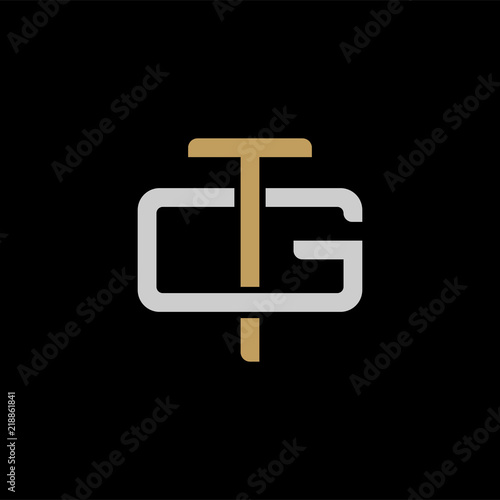 Initial letter G and T, GT, TG, overlapping interlock logo, monogram line art style, silver gold on black background