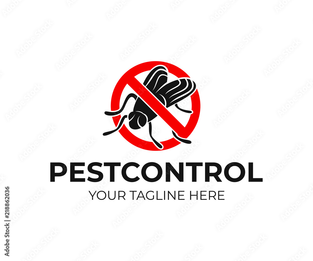 Insect, a fly in circle of prohibition, logo design. Domestic and agricultural pest control, vector design. Nature and wildlife, illustration Insect, a fly in circle of prohibition, logo design. Domestic and agricultural pest control, vector design. Nature and wildlife, illustration