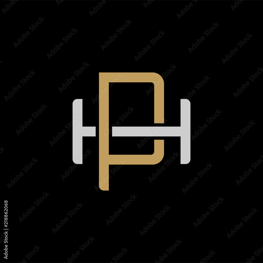 Initial letter H and P, HP, PH, overlapping interlock logo, monogram line art style, silver gold on black background Initial letter H and P, HP, PH, overlapping interlock logo, monogram line art style, silver gold on black background