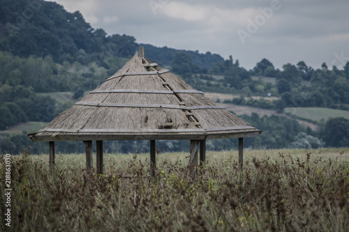 beach, sea, ocean, sky, hut, tropical, travel, blue, water, summer, vacation, sand, house, island, nature, resort, landscape, coast, roof, umbrella, tourism, sun, paradise, relax, parasol