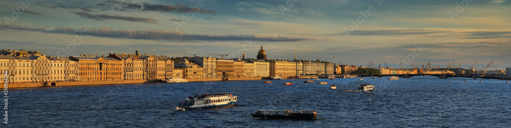 Large-format panorama of the Neva river and St. Petersburg