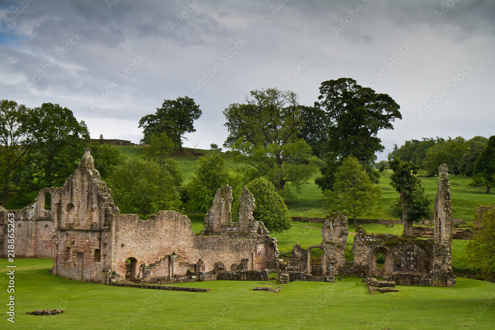 Ancient Ruins of Fountains Abbey and the English Countryside