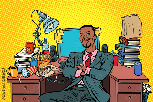 pop art African businessman, workplace