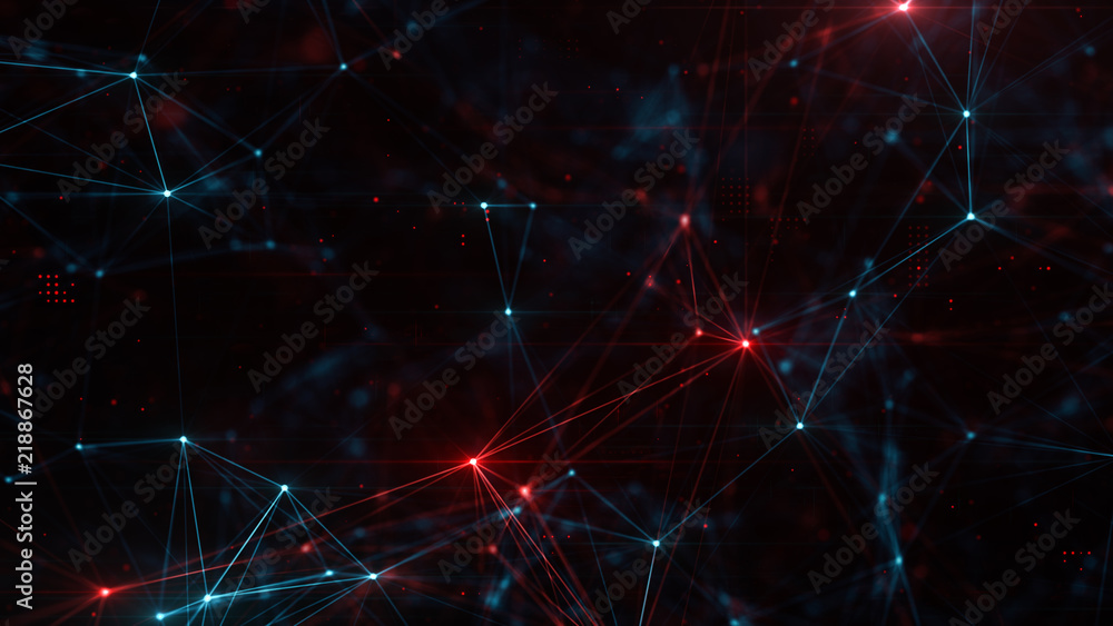 Abstract plexus structure of many glowing lines and particles ...