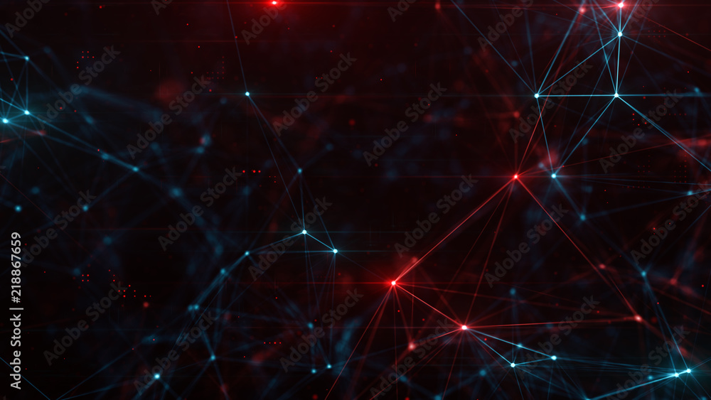 Abstract plexus structure of many glowing lines and particles ...