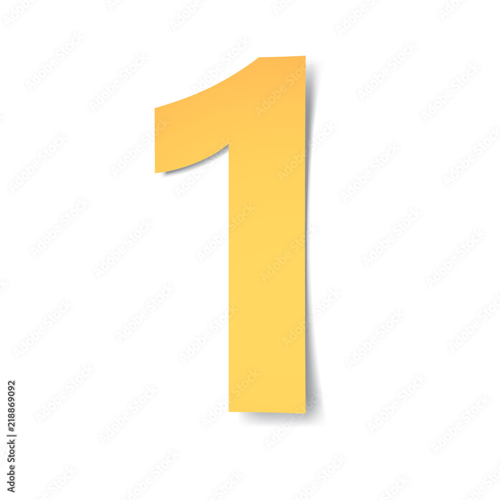 yellow-gold number 1 carved from paper with soft shadow.Vector yellow-gold number 1 carved from paper with soft shadow.Vector