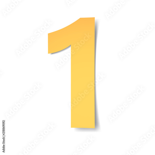 yellow-gold number 1 carved from paper with soft shadow.Vector