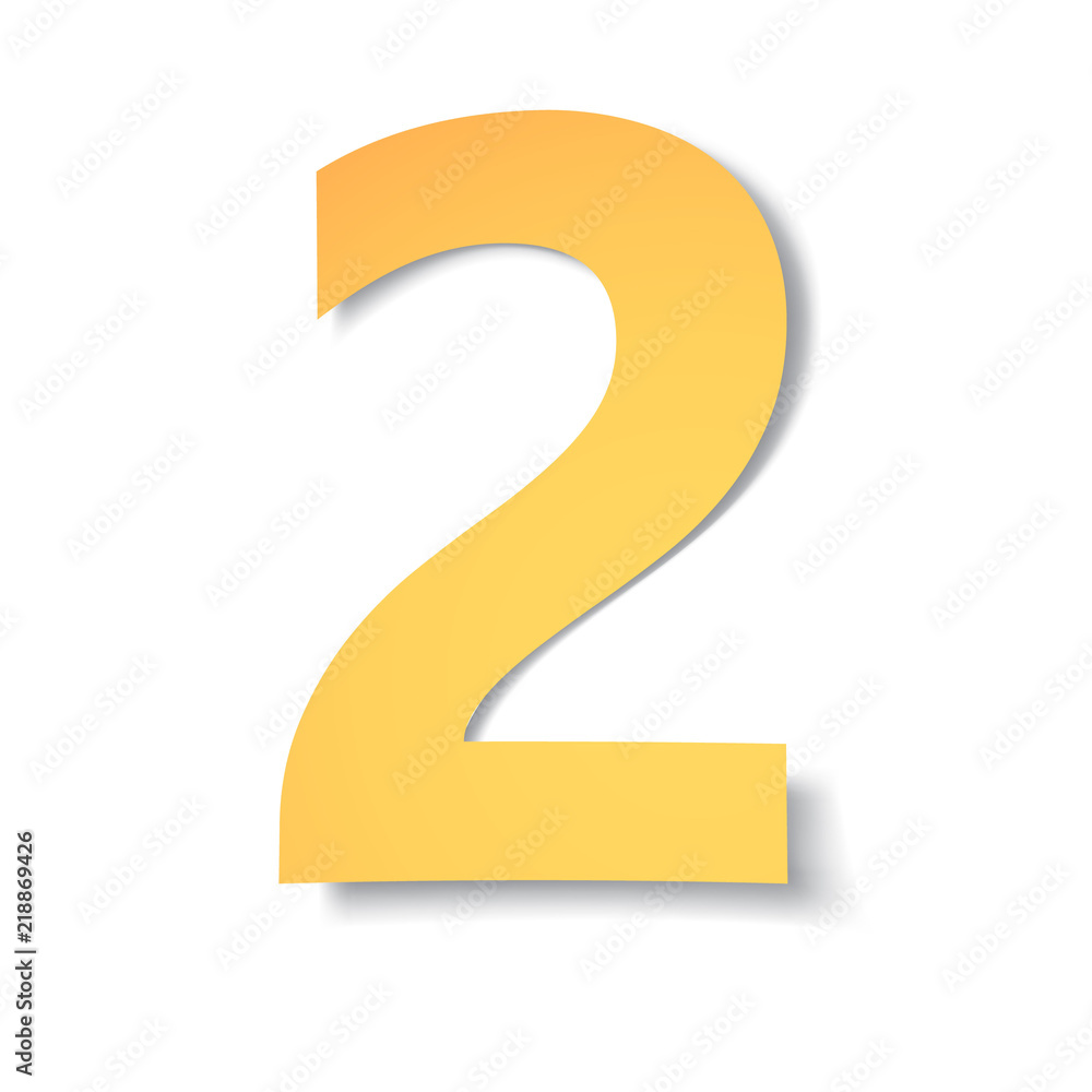 yellow-gold number 2 carved from paper with soft shadow.Vector origami yellow-gold number 2 carved from paper with soft shadow.Vector origami