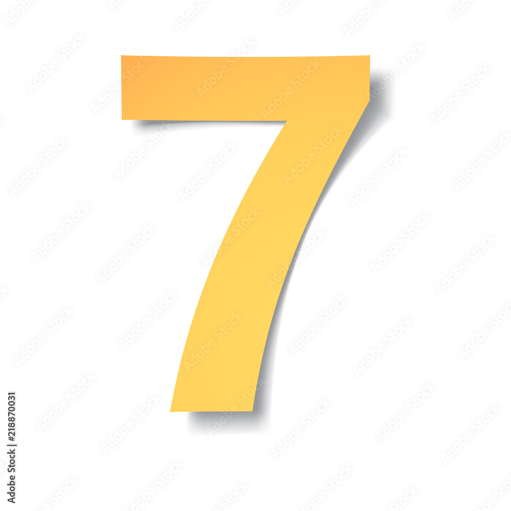 yellow-gold number 7 carved from paper with soft shadow.Vector origami yellow-gold number 7 carved from paper with soft shadow.Vector origami