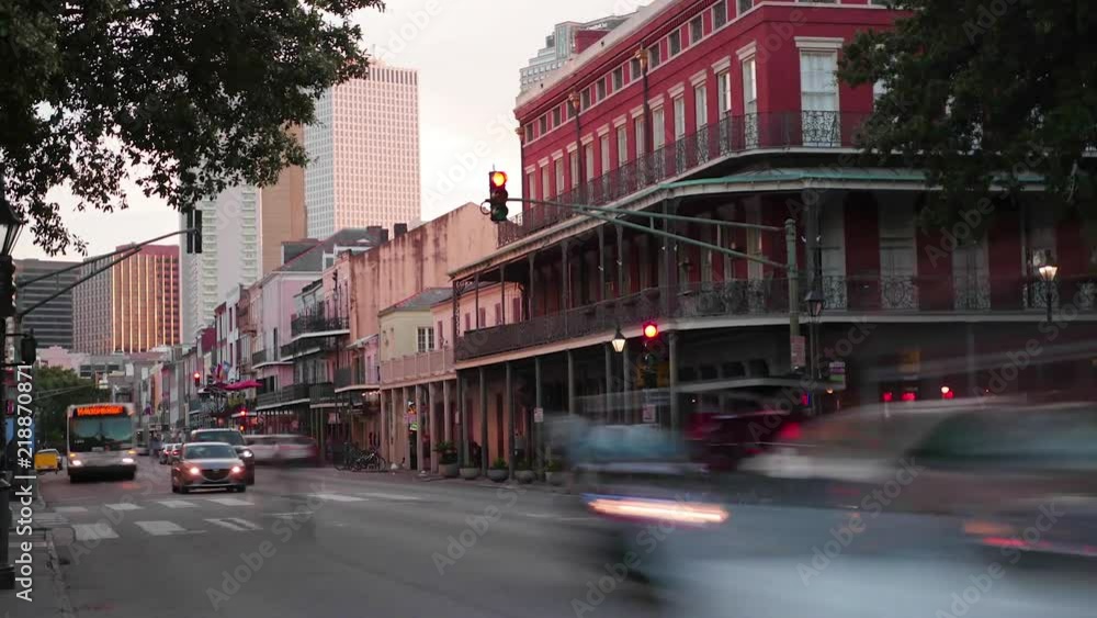 New Orleans time lapse of Decatur Street at sunset.