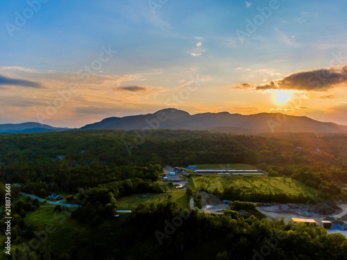 Aerial view of the Orford Mountain on a beautiful sunset taken with a drone