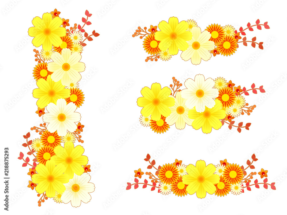 キバナコスモスと秋の花のフレーム Stock Vector Adobe Stock