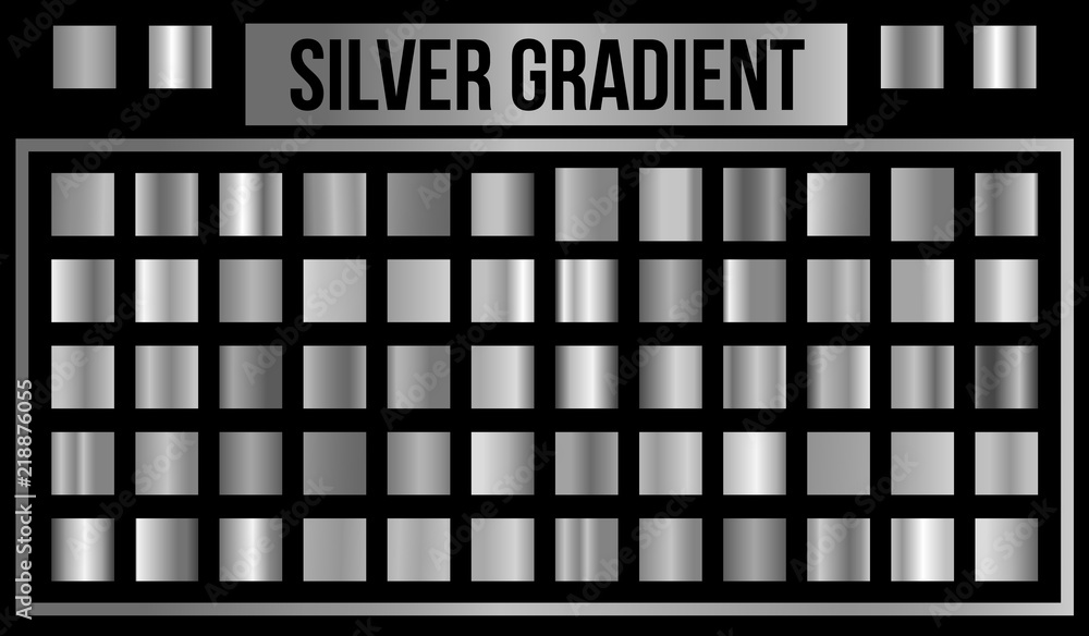 Vector set of metallic and silver shiny gradients. Vector Illustration