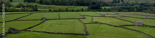 Panorama of English fields and barns near Gunnerside © Quattrophotography