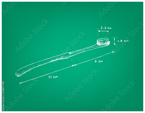 Illustration Hand Drawn Sketch Dimension of Toothbrush. An Oral Hygiene Instrument Used to Clean The Teeth, Gums and Tongue. 