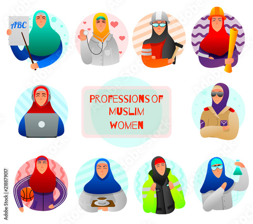 Muslim Women Professions Flat Set