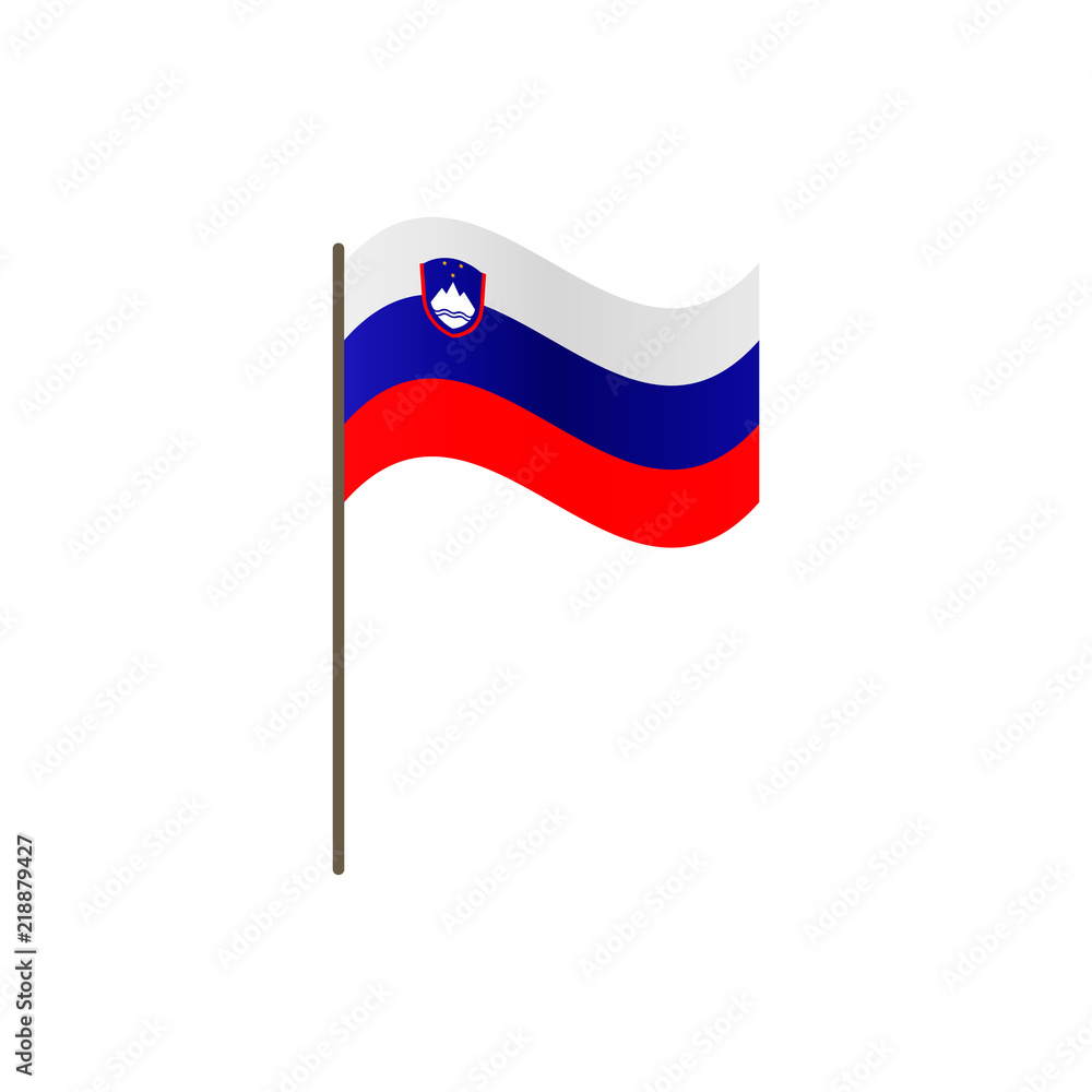 Slovenia flag on the flagpole. Official colors and proportion correctly. Waving of Slovenia flag on flagpole, vector illustration isolate Slovenia flag on the flagpole. Official colors and proportion correctly. Waving of Slovenia flag on flagpole, vector illustration isolate