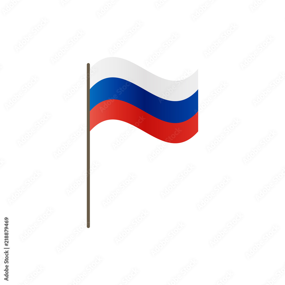 Fototapeta premium Russia flag on the flagpole. Official colors and proportion correctly. Waving of Russia flag on flagpole, vector illustration isolate