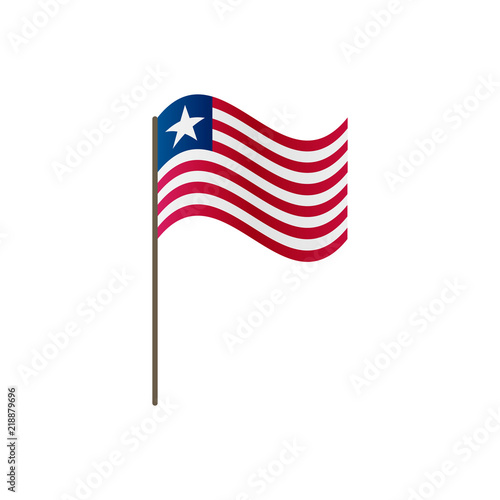 Liberia flag on the flagpole. Official colors and proportion correctly. Waving of Liberia flag on flagpole, vector illustration isolate