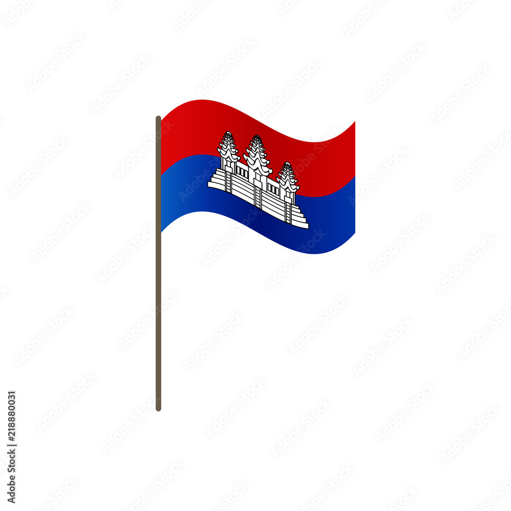 Cambodia flag on the flagpole. Official colors and proportion correctly. Waving of Cambodia flag on flagpole, vector illustration isolate Cambodia flag on the flagpole. Official colors and proportion correctly. Waving of Cambodia flag on flagpole, vector illustration isolate