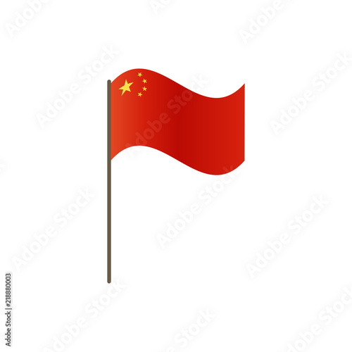 China flag on the flagpole. Official colors and proportion correctly. Waving of China flag on flagpole, vector illustration isolate