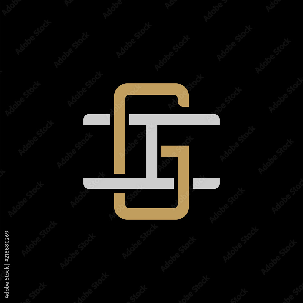 Initial letter I and G, IG, GI, overlapping interlock logo, monogram line art style, silver gold on black background Initial letter I and G, IG, GI, overlapping interlock logo, monogram line art style, silver gold on black background