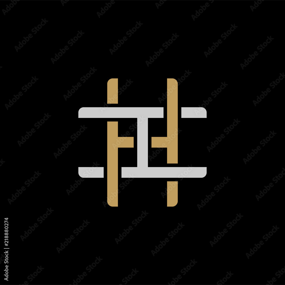 Initial letter I and H, IH, HI, overlapping interlock logo, monogram line art style, silver gold on black background Initial letter I and H, IH, HI, overlapping interlock logo, monogram line art style, silver gold on black background