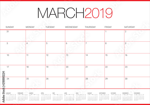 March 2019 desk calendar vector illustration
