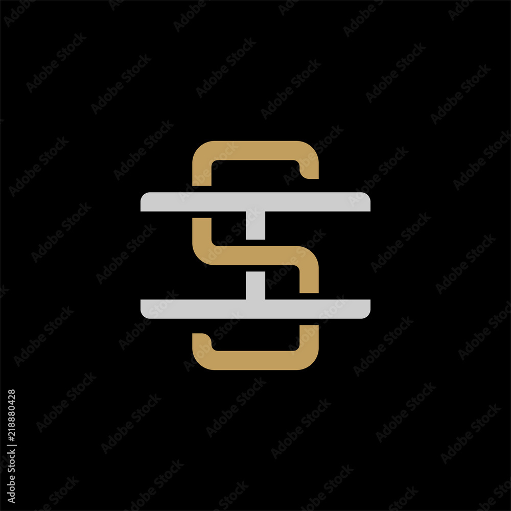 Initial letter I and S, IS, SI, overlapping interlock logo, monogram line art style, silver gold on black background Initial letter I and S, IS, SI, overlapping interlock logo, monogram line art style, silver gold on black background