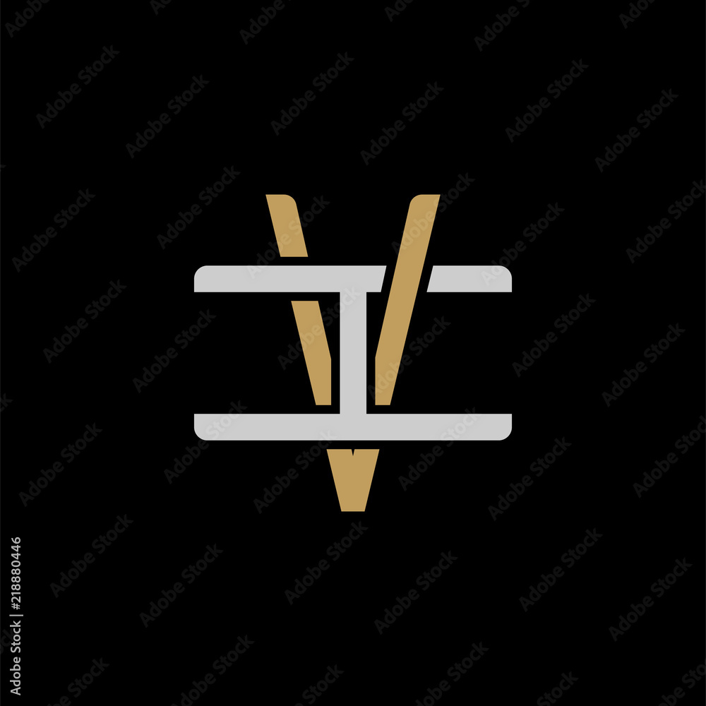 Initial letter I and V, IV, VI, overlapping interlock logo, monogram line art style, silver gold on black background Initial letter I and V, IV, VI, overlapping interlock logo, monogram line art style, silver gold on black background
