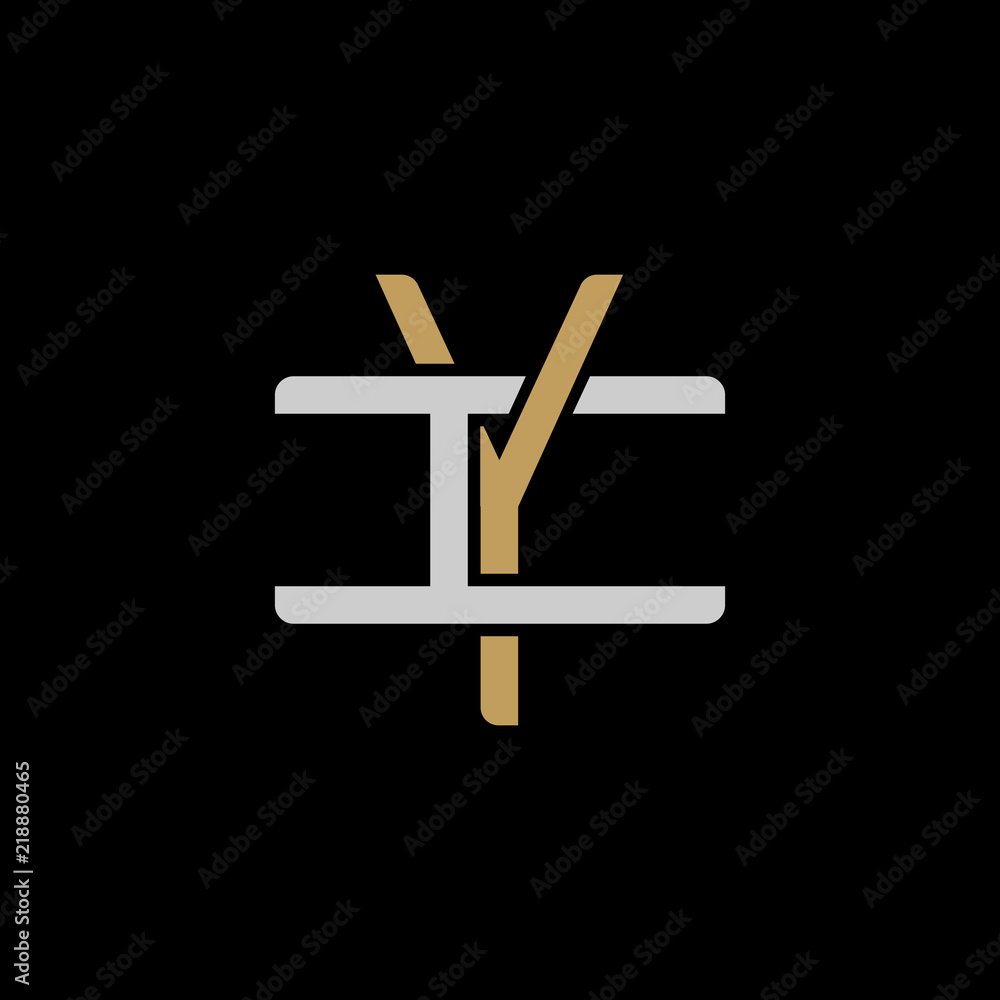 Initial letter I and Y, IY, YI, overlapping interlock logo, monogram line art style, silver gold on black background