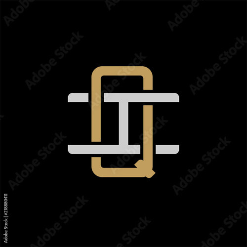 Initial letter I and Q, IQ, QI, overlapping interlock logo, monogram line art style, silver gold on black background