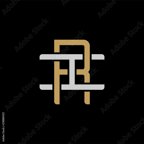 Initial letter I and R, IR, RI, overlapping interlock logo, monogram line art style, silver gold on black background