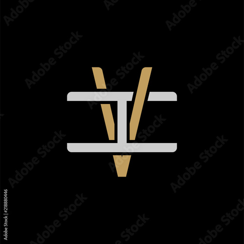 Initial letter I and V, IV, VI, overlapping interlock logo, monogram line art style, silver gold on black background