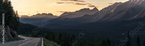 Panorama of Kooteney Valley at sunset in Canada