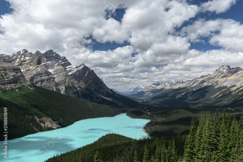 Panorama of Peyto Lake and dramatic landscape along the Icefields Parkway  Canada
