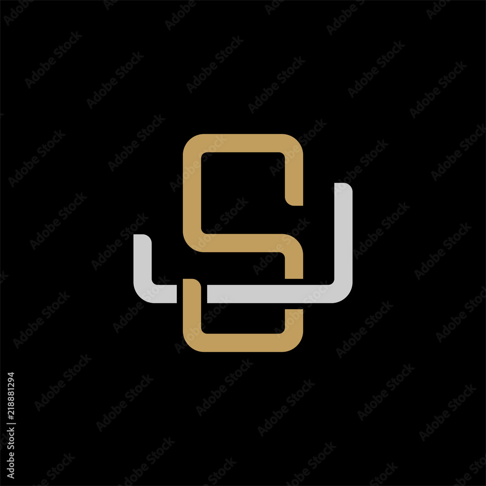 Initial letter J and S, JS, SJ, overlapping interlock logo, monogram line art style, silver gold on black background Initial letter J and S, JS, SJ, overlapping interlock logo, monogram line art style, silver gold on black background
