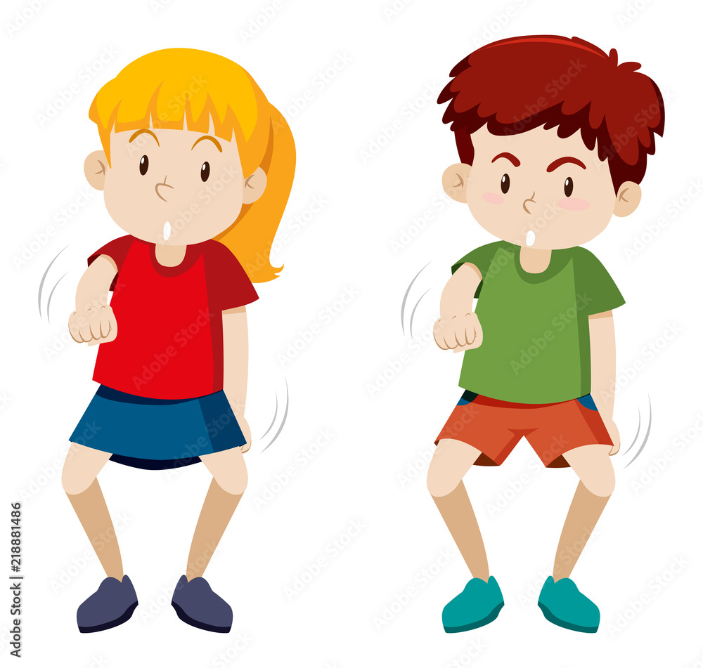 Two children dancing white background