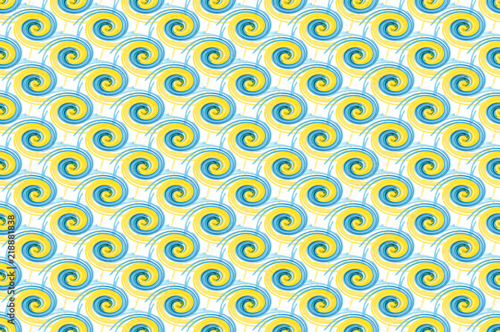 Bold blue and yellow paint swirls repeating on white, seamless tile Bold blue and yellow paint swirls repeating on white, seamless tile